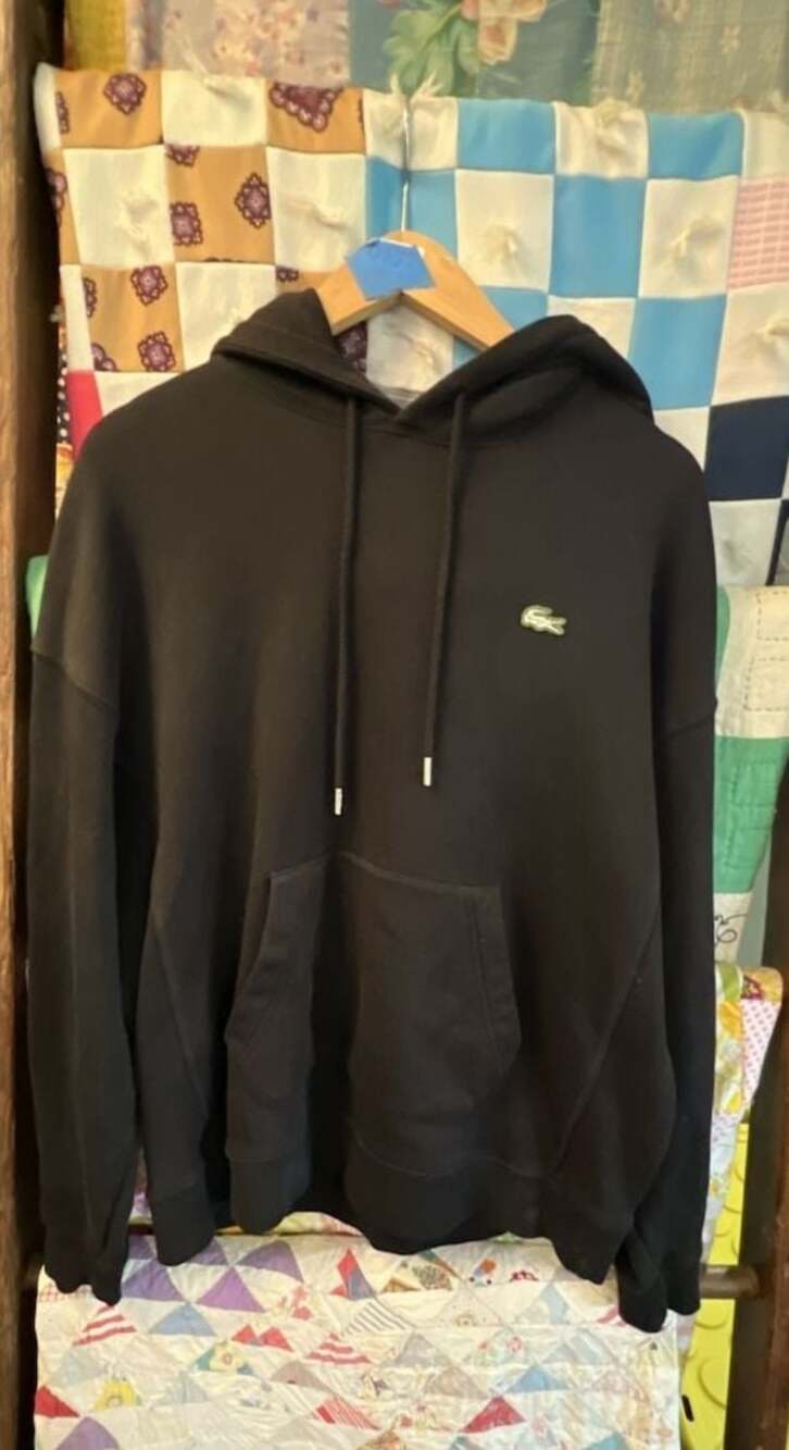 Lacoste L!VE Unisex Black Cotton Fleece Hoodie, Size L